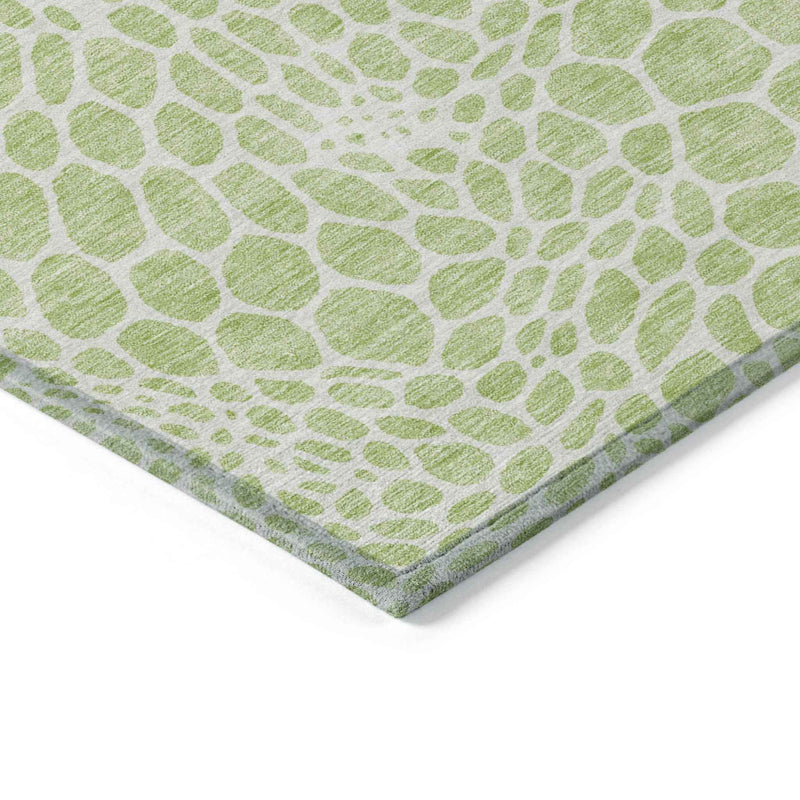 3' X 5' Artichoke Green And Ivory Geometric Washable Indoor Outdoor Area Rug