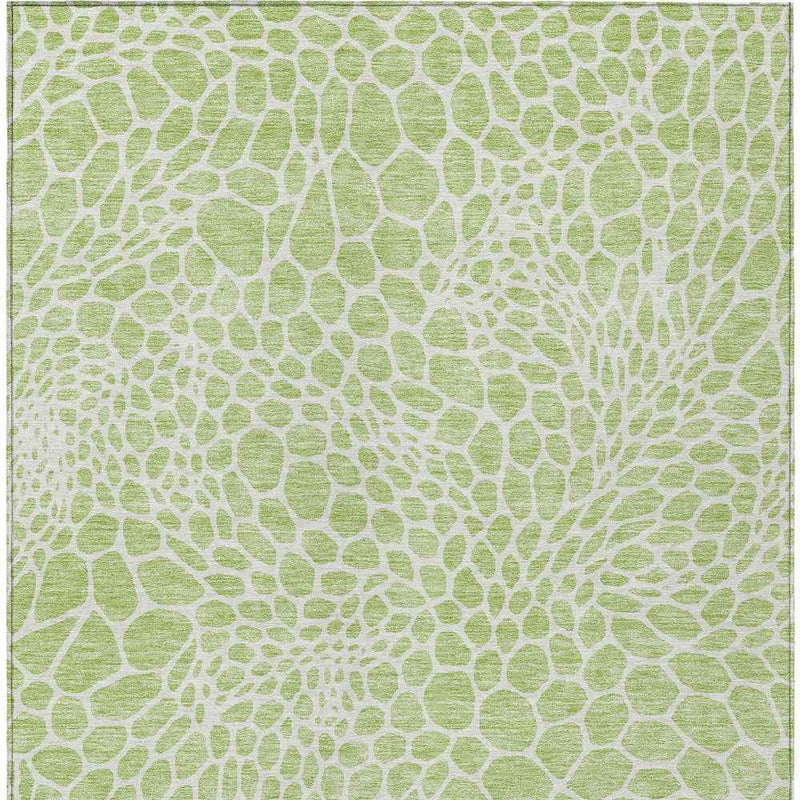 3' X 5' Artichoke Green And Ivory Geometric Washable Indoor Outdoor Area Rug