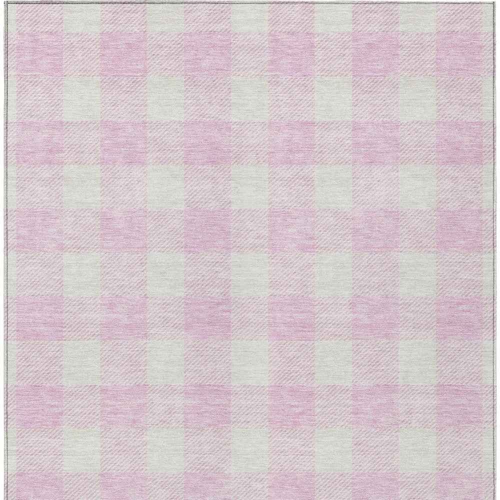 8' X 10' Pink And Gray Plaid Washable Indoor Outdoor Area Rug