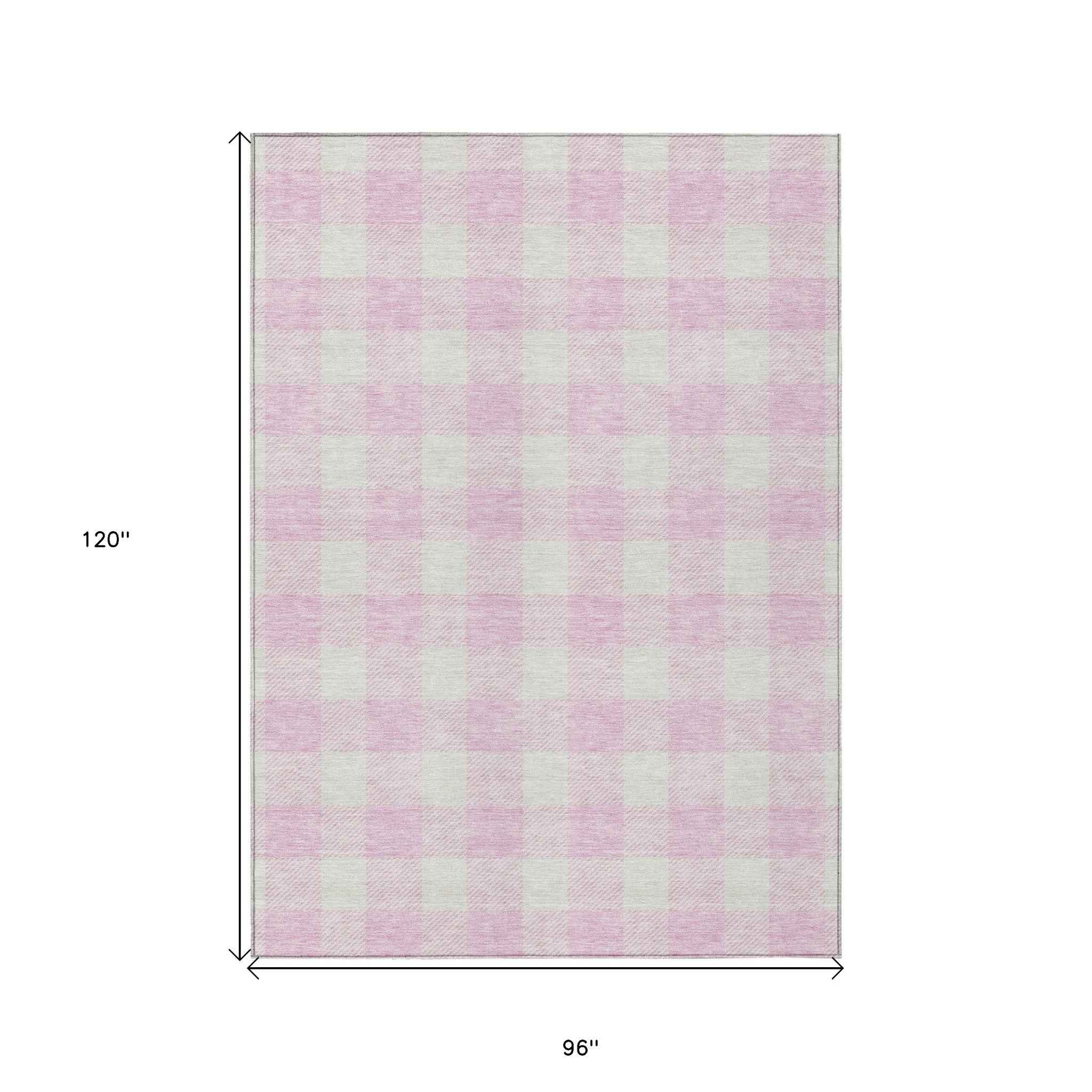 8' X 10' Pink And Gray Plaid Washable Indoor Outdoor Area Rug