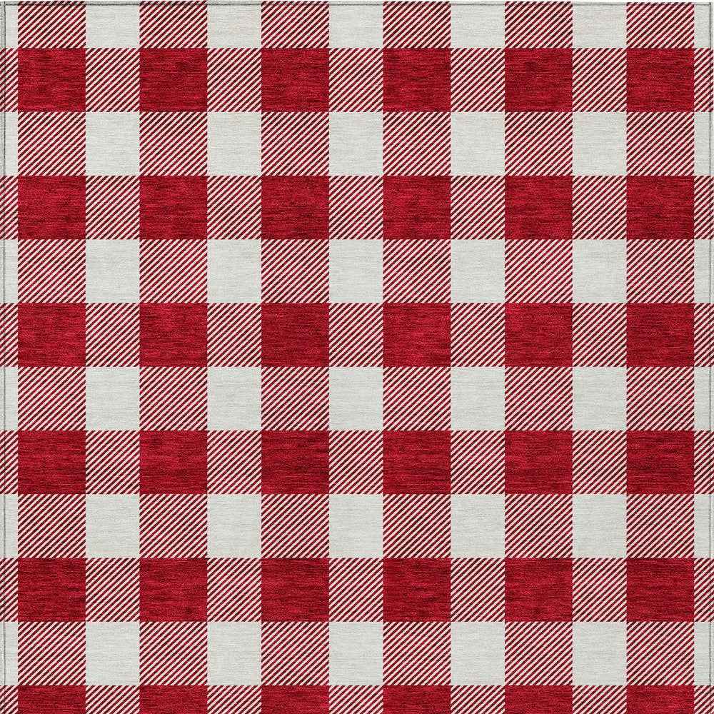 5' X 8' Red And Ivory Plaid Washable Indoor Outdoor Area Rug