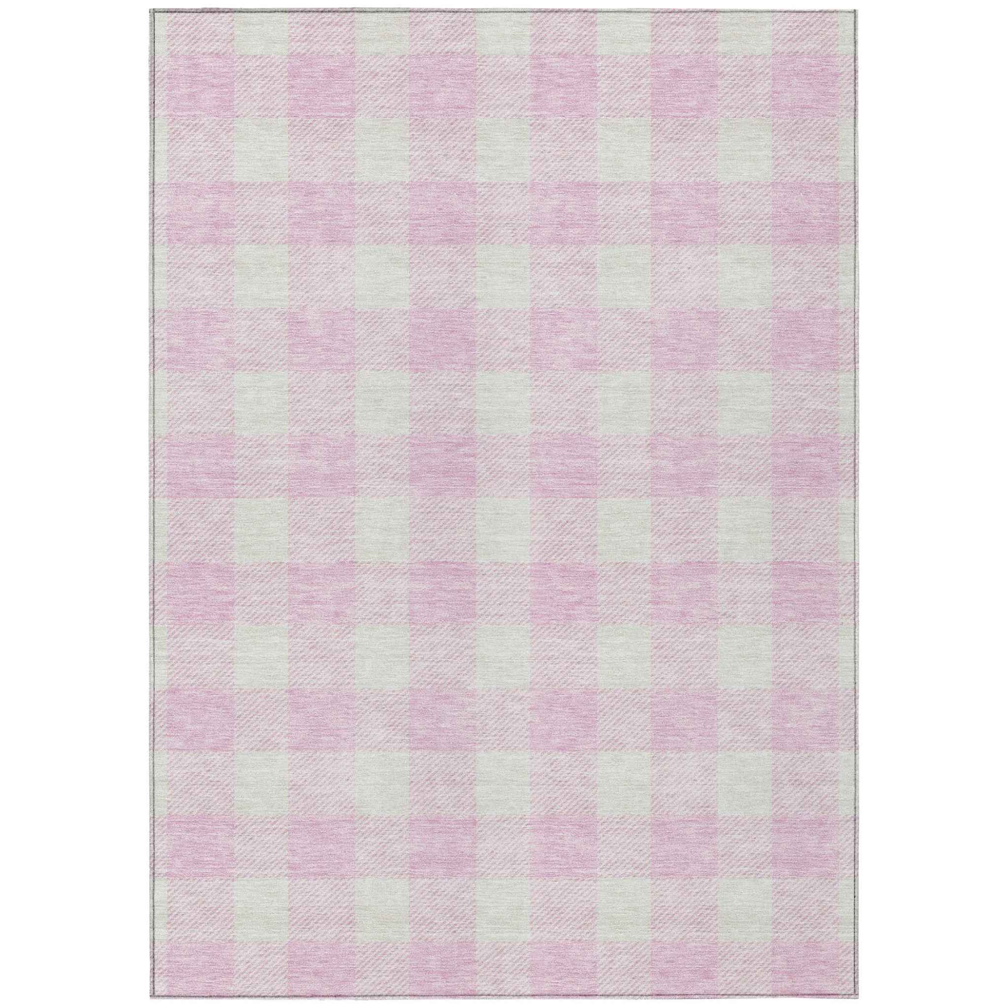 8' X 10' Pink And Gray Plaid Washable Indoor Outdoor Area Rug
