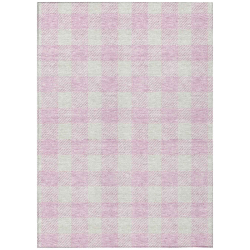 8' X 10' Pink And Gray Plaid Washable Indoor Outdoor Area Rug