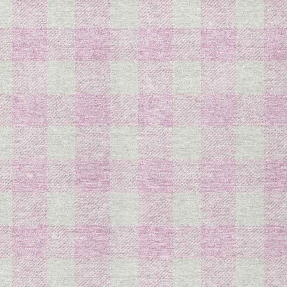 8' X 10' Pink And Gray Plaid Washable Indoor Outdoor Area Rug