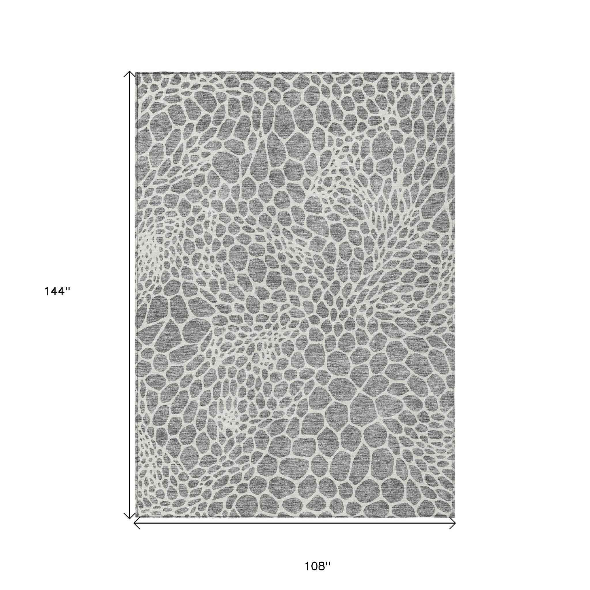 9' X 12' Gray And Ivory Geometric Washable Indoor Outdoor Area Rug