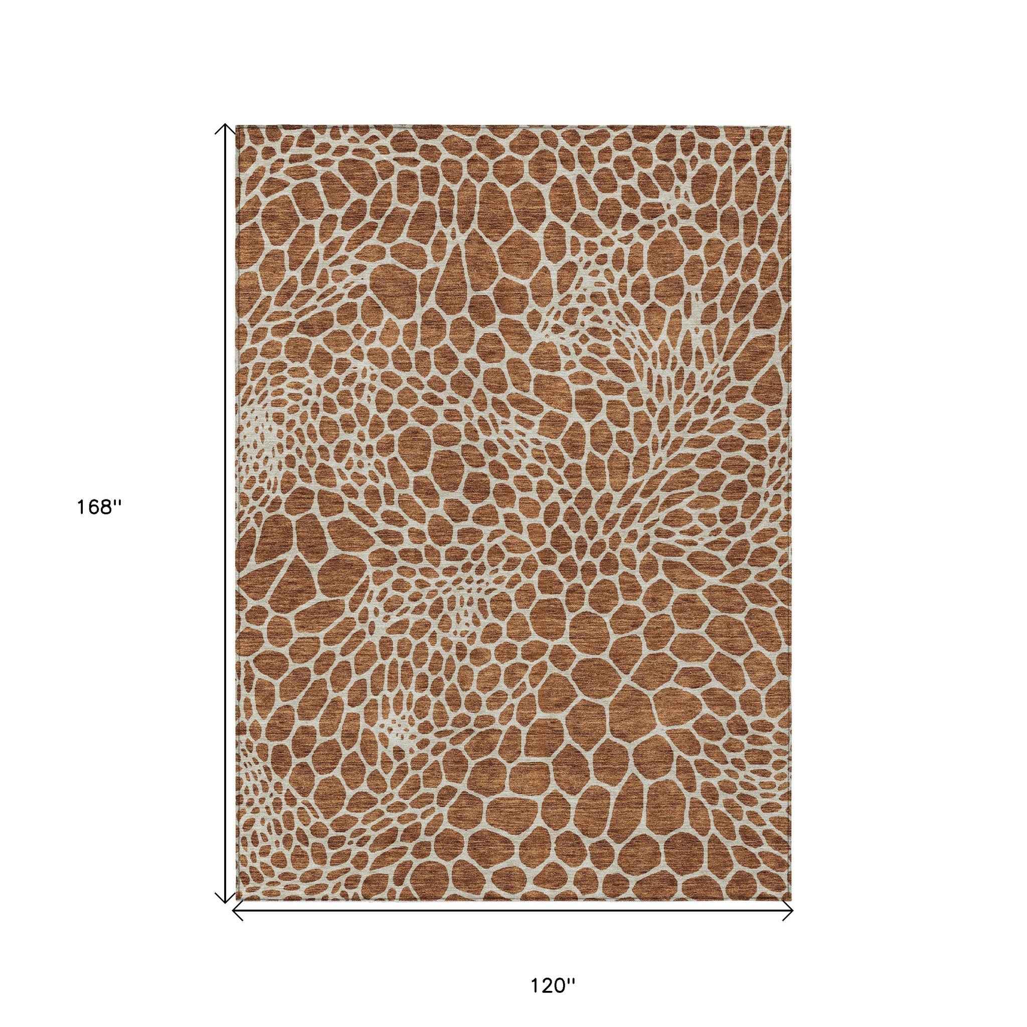 10' X 14' Brown And Beige Geometric Washable Indoor Outdoor Area Rug