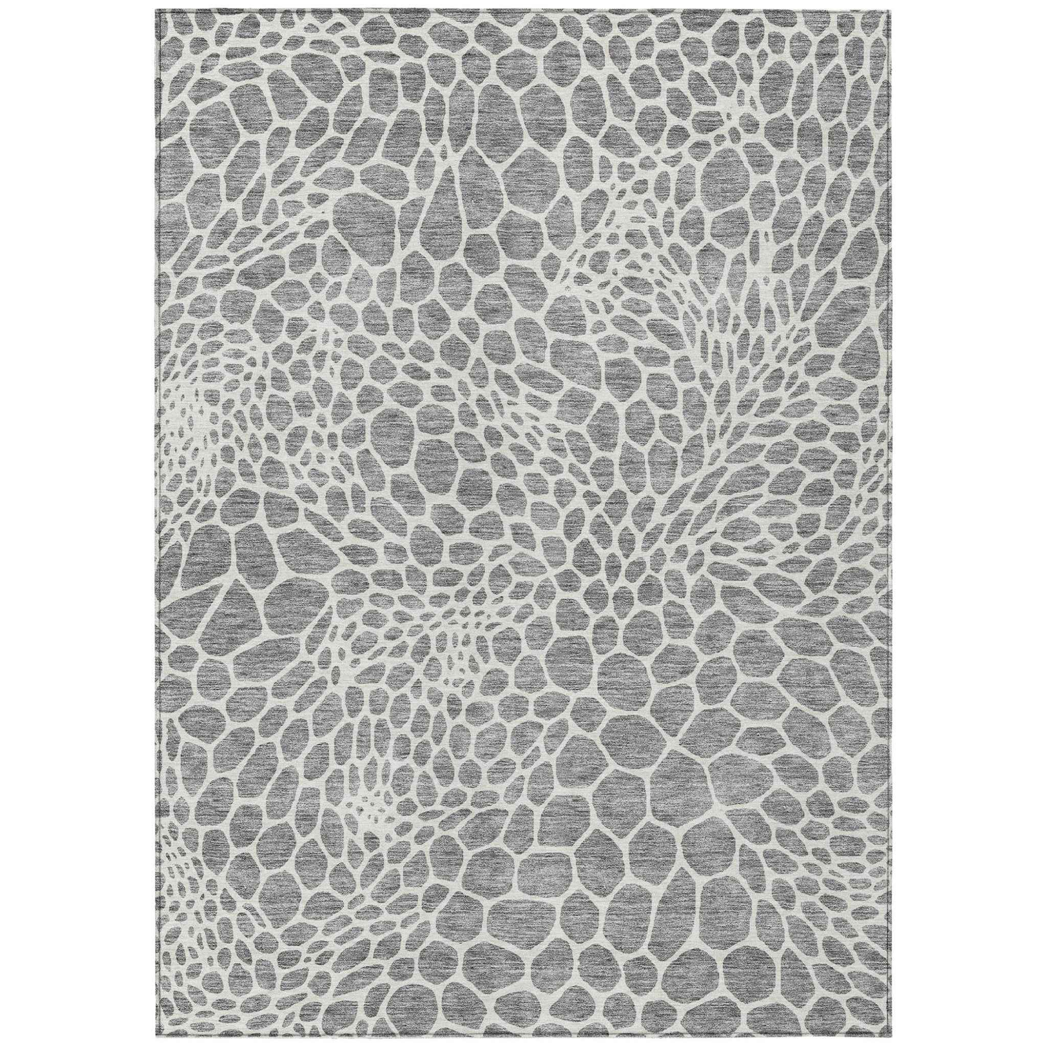 9' X 12' Gray And Ivory Geometric Washable Indoor Outdoor Area Rug