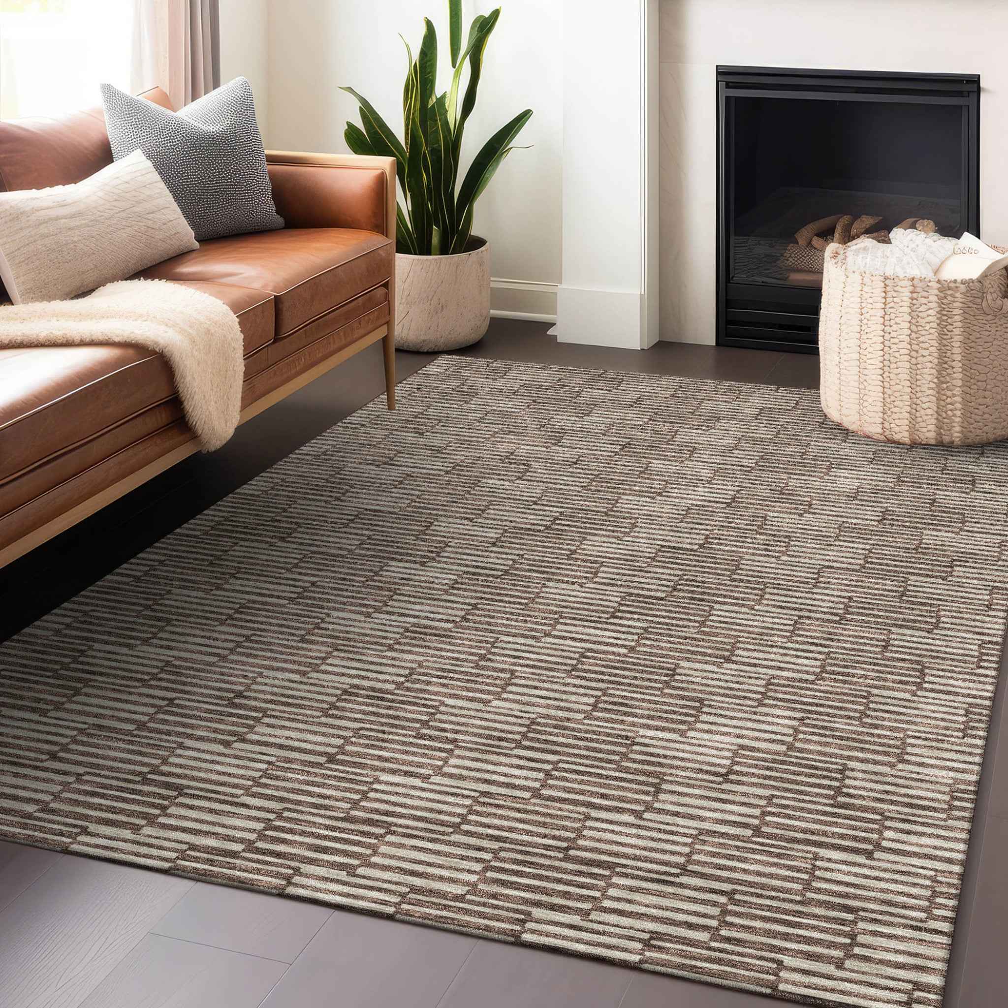 3' X 5' Brown And Beige Geometric Washable Indoor Outdoor Area Rug