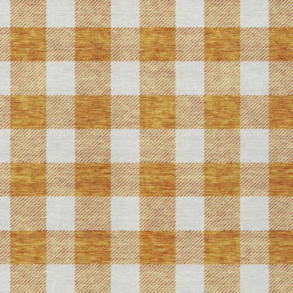 3' X 5' Orange And Beige Plaid Washable Indoor Outdoor Area Rug