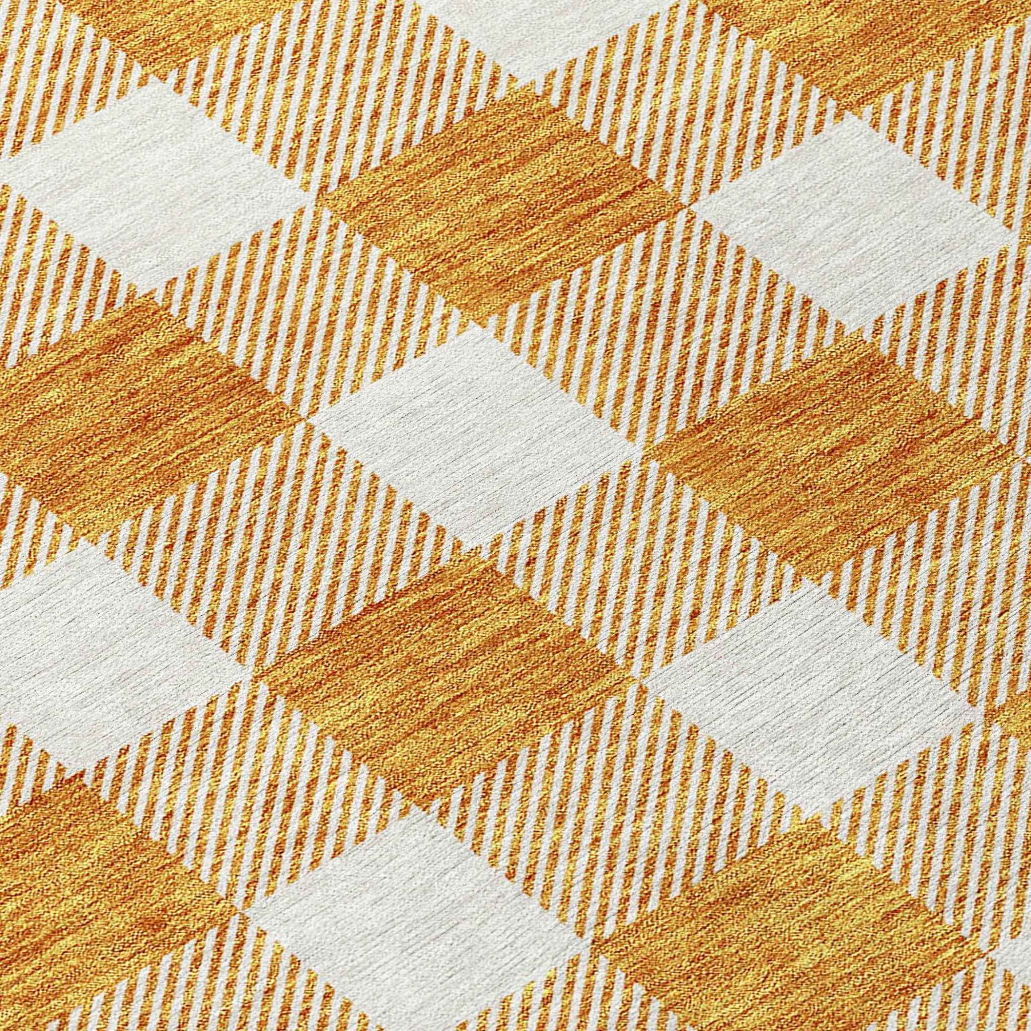 3' X 5' Orange And Beige Plaid Washable Indoor Outdoor Area Rug