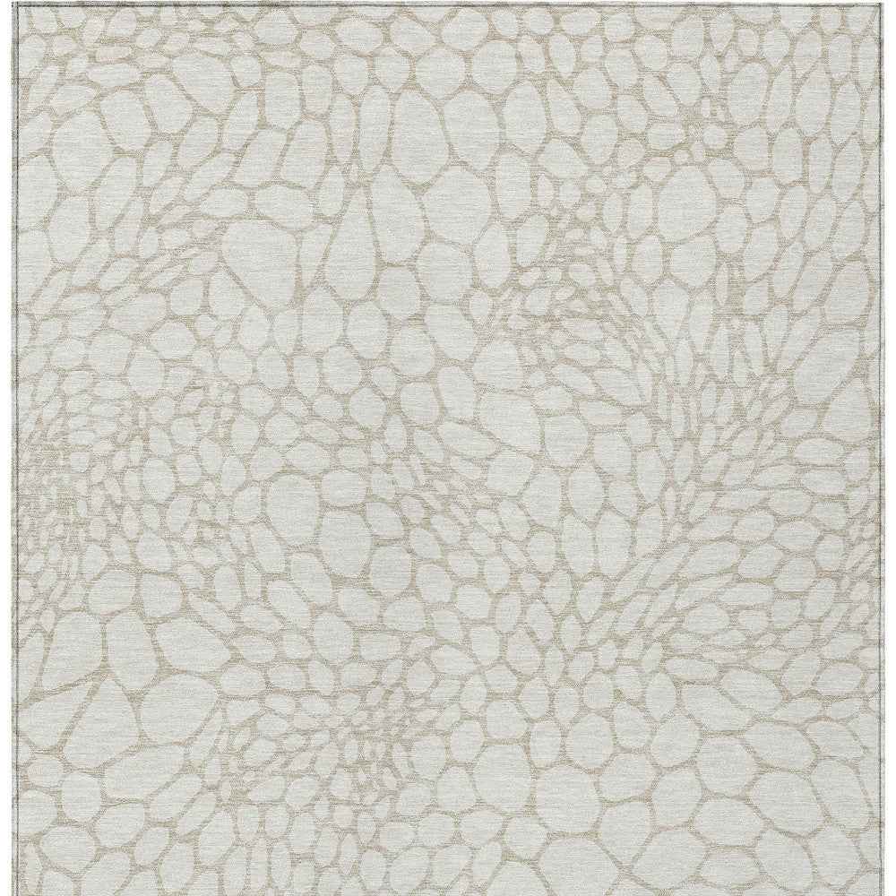 8' X 10' Ivory And Beige Geometric Washable Indoor Outdoor Area Rug