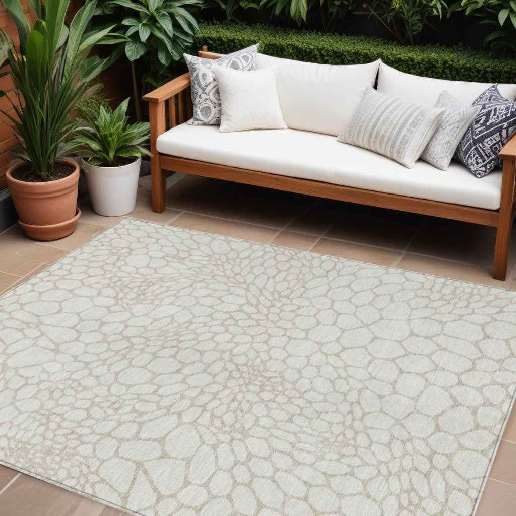 8' X 10' Ivory And Beige Geometric Washable Indoor Outdoor Area Rug