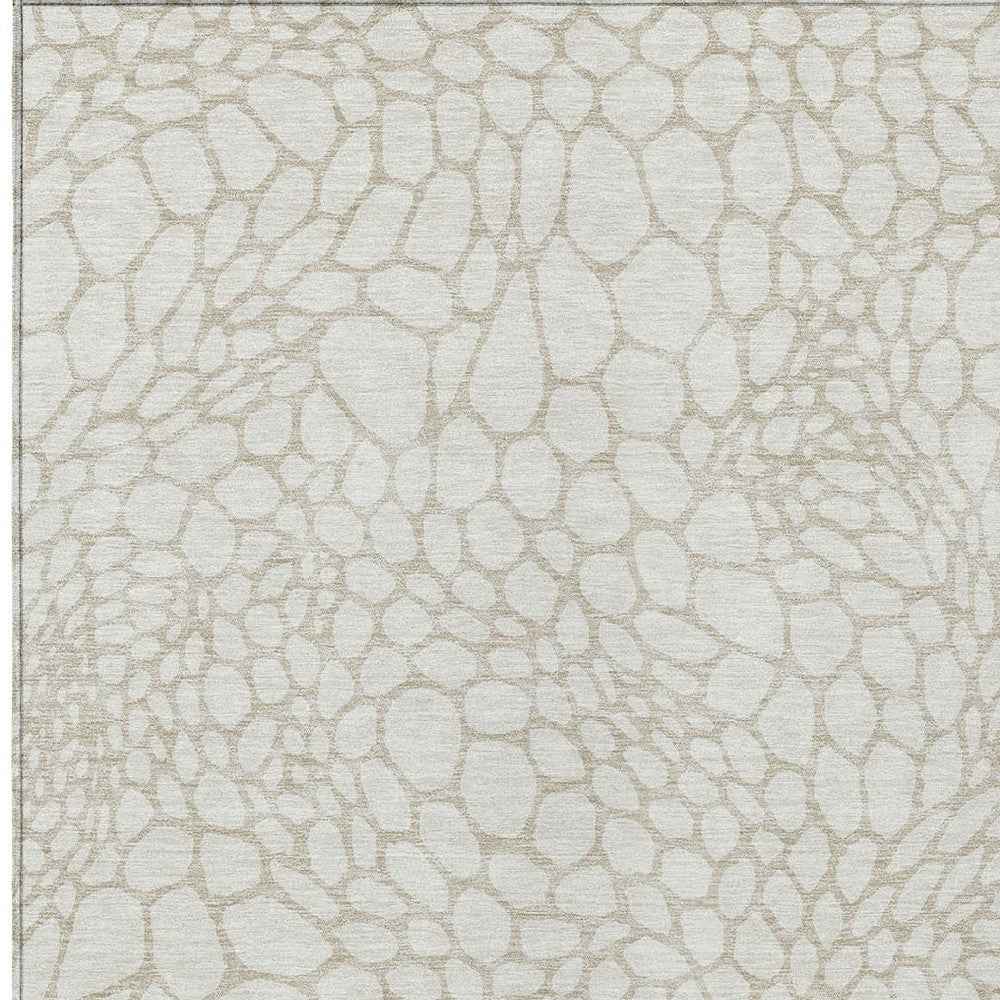 8' X 10' Ivory And Beige Geometric Washable Indoor Outdoor Area Rug