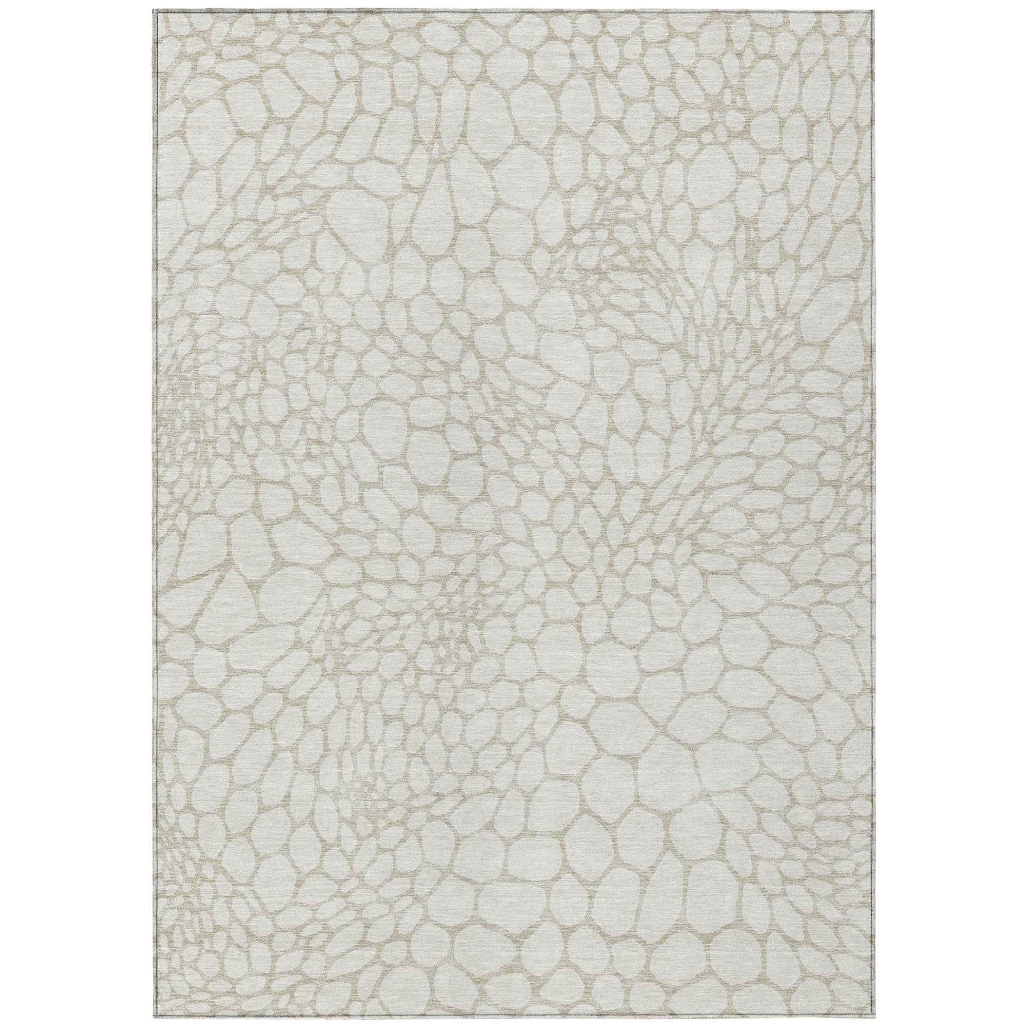 8' X 10' Ivory And Beige Geometric Washable Indoor Outdoor Area Rug
