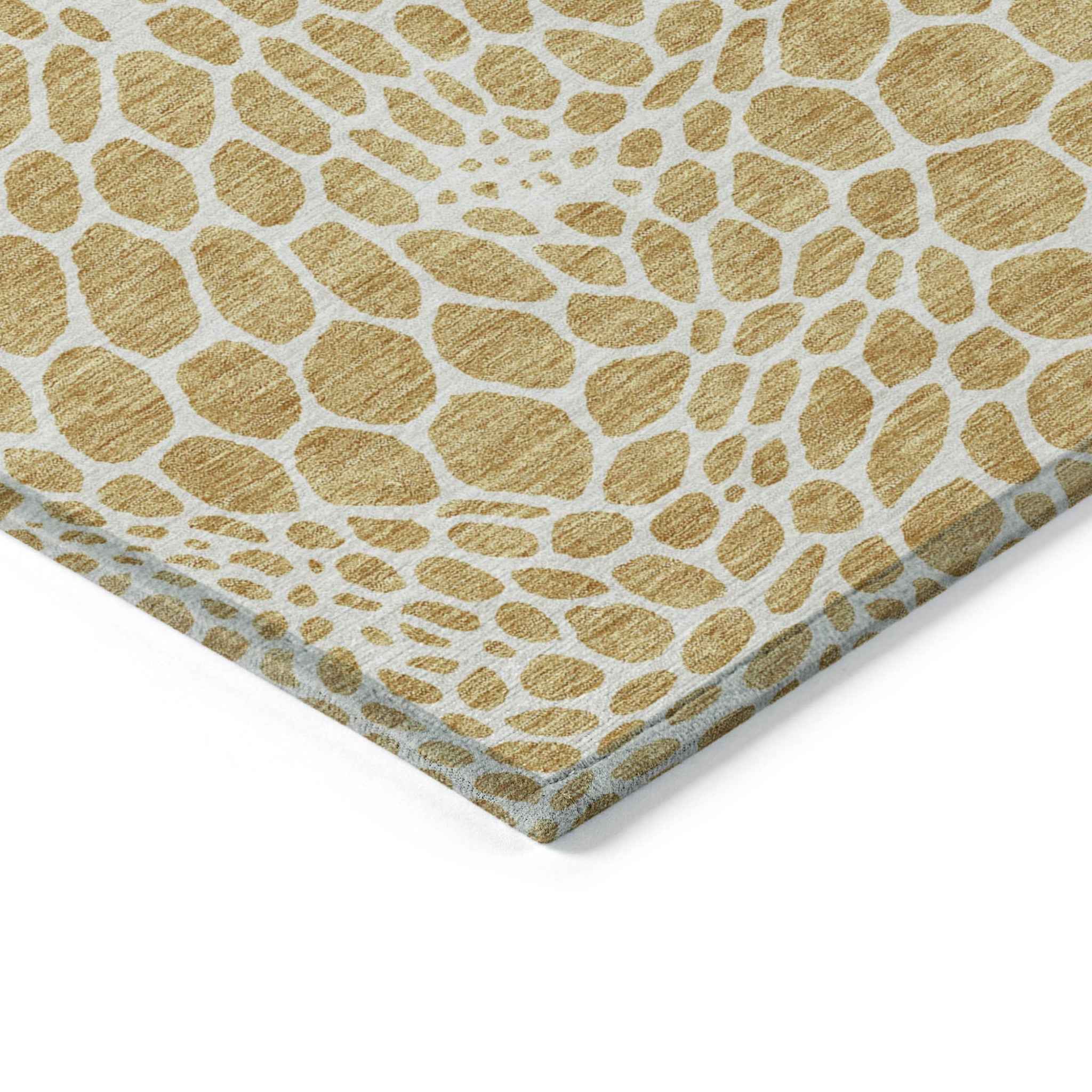 8' X 10' Gold And Ivory Geometric Washable Indoor Outdoor Area Rug