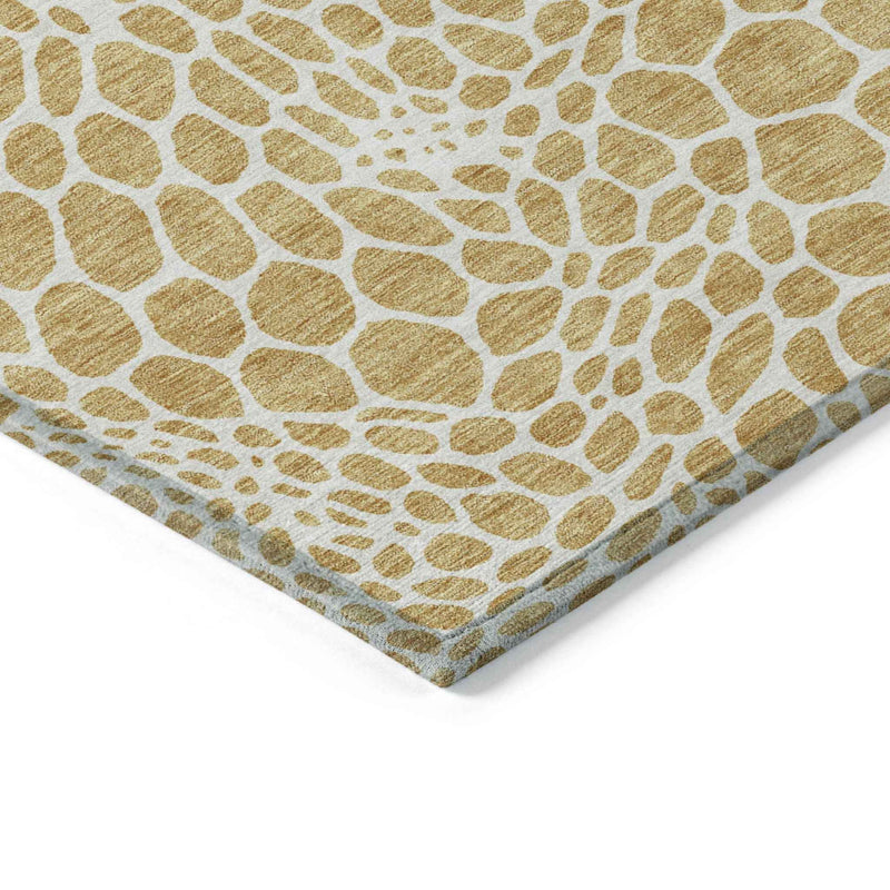 8' X 10' Gold And Ivory Geometric Washable Indoor Outdoor Area Rug