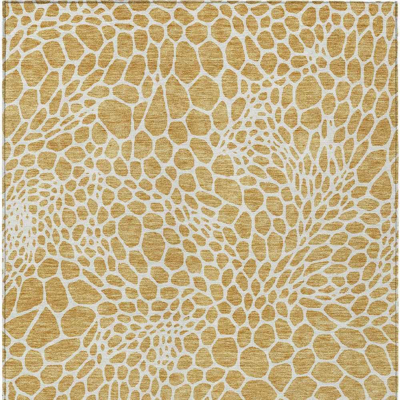 8' X 10' Gold And Ivory Geometric Washable Indoor Outdoor Area Rug