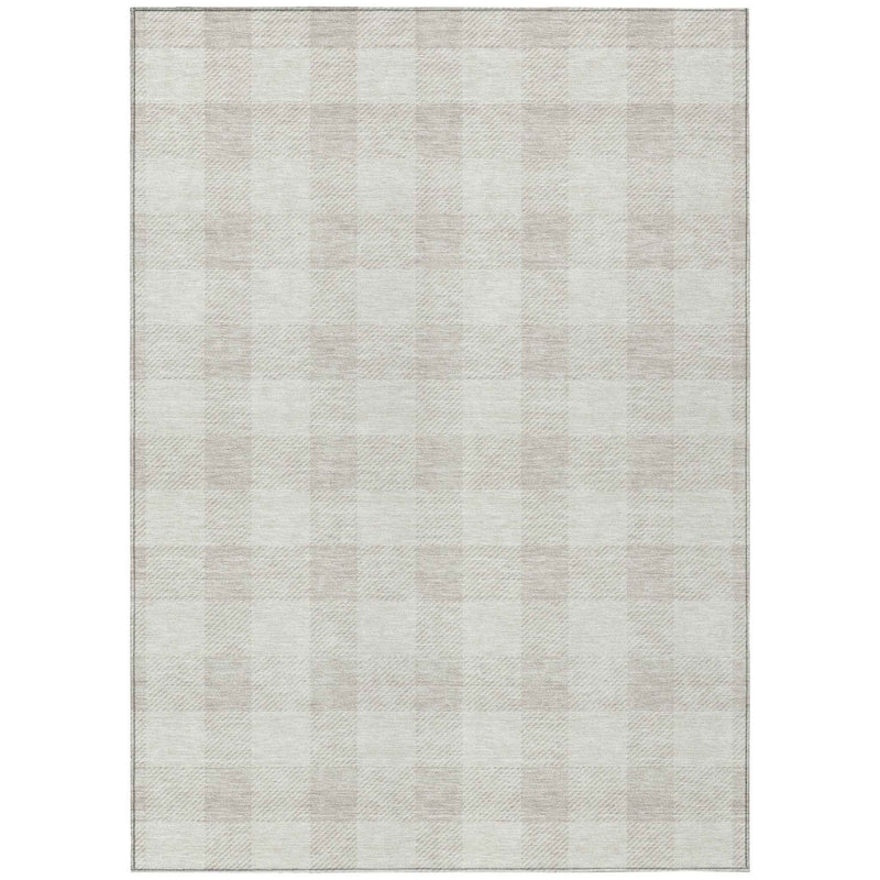 3' X 5' Ivory And Beige Plaid Washable Indoor Outdoor Area Rug