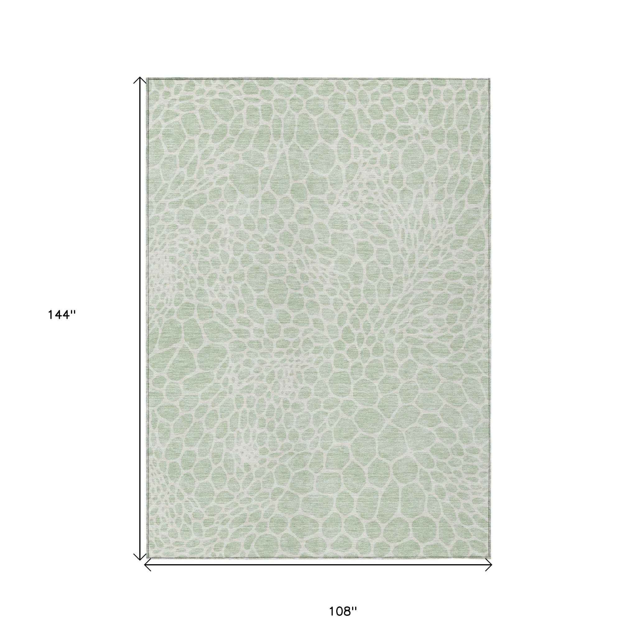 9' X 12' Mint Green And Ivory Geometric Washable Indoor Outdoor Area Rug