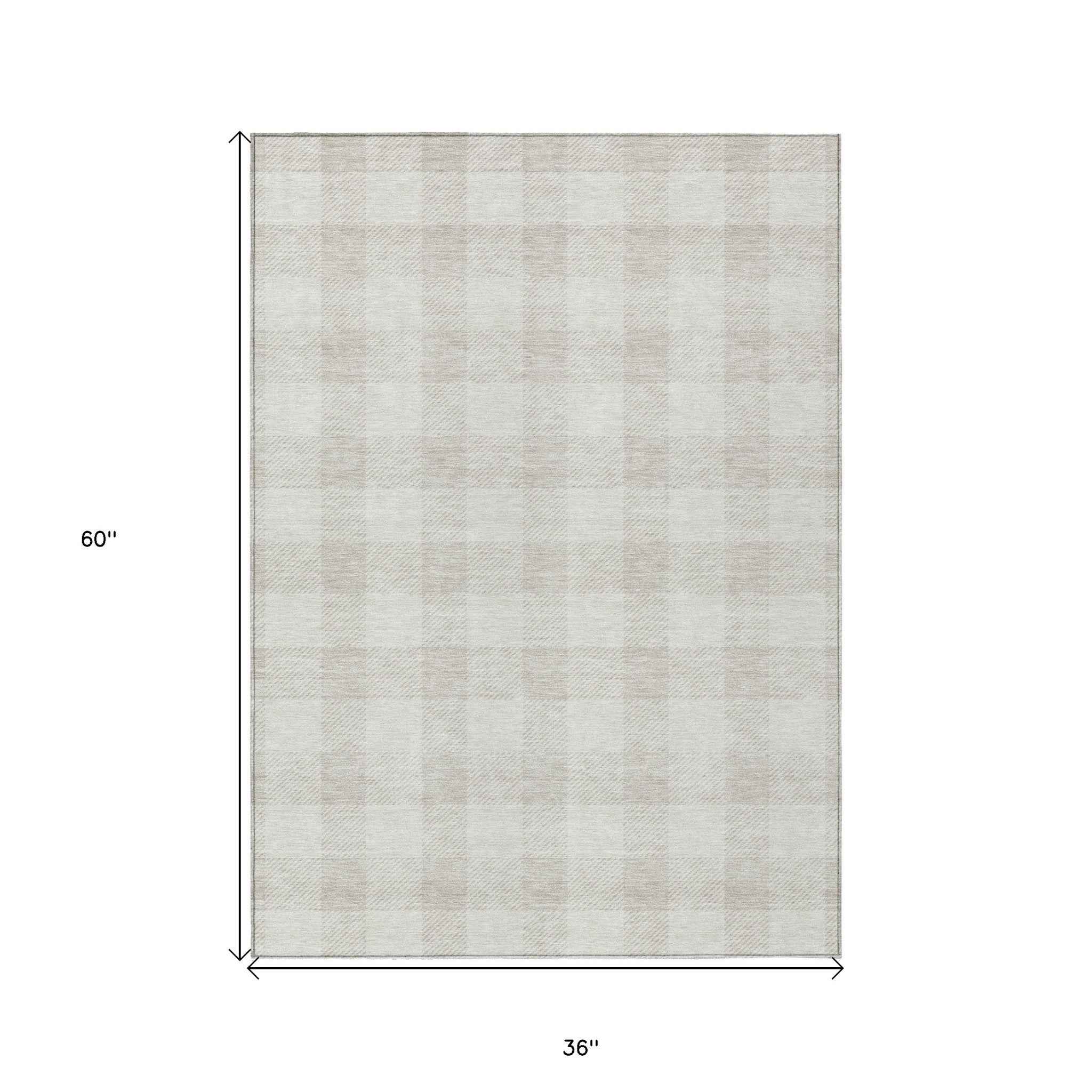 3' X 5' Ivory And Beige Plaid Washable Indoor Outdoor Area Rug