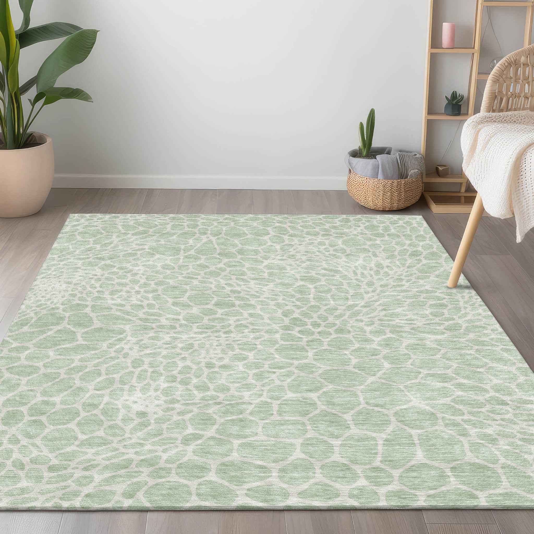 9' X 12' Mint Green And Ivory Geometric Washable Indoor Outdoor Area Rug