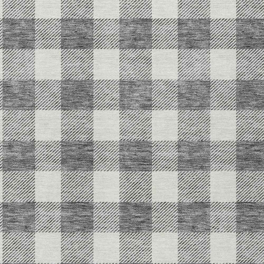 8' X 10' Gray And Charcoal Plaid Washable Indoor Outdoor Area Rug