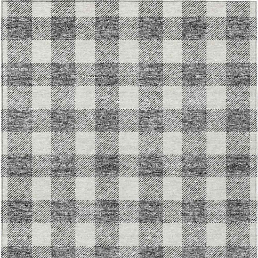 8' X 10' Gray And Charcoal Plaid Washable Indoor Outdoor Area Rug