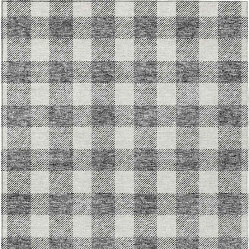 8' X 10' Gray And Charcoal Plaid Washable Indoor Outdoor Area Rug