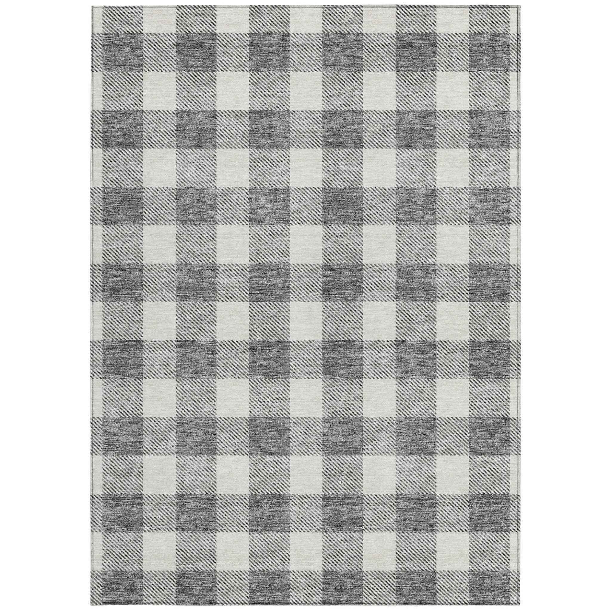 5' X 8' Gray And Charcoal Plaid Washable Indoor Outdoor Area Rug