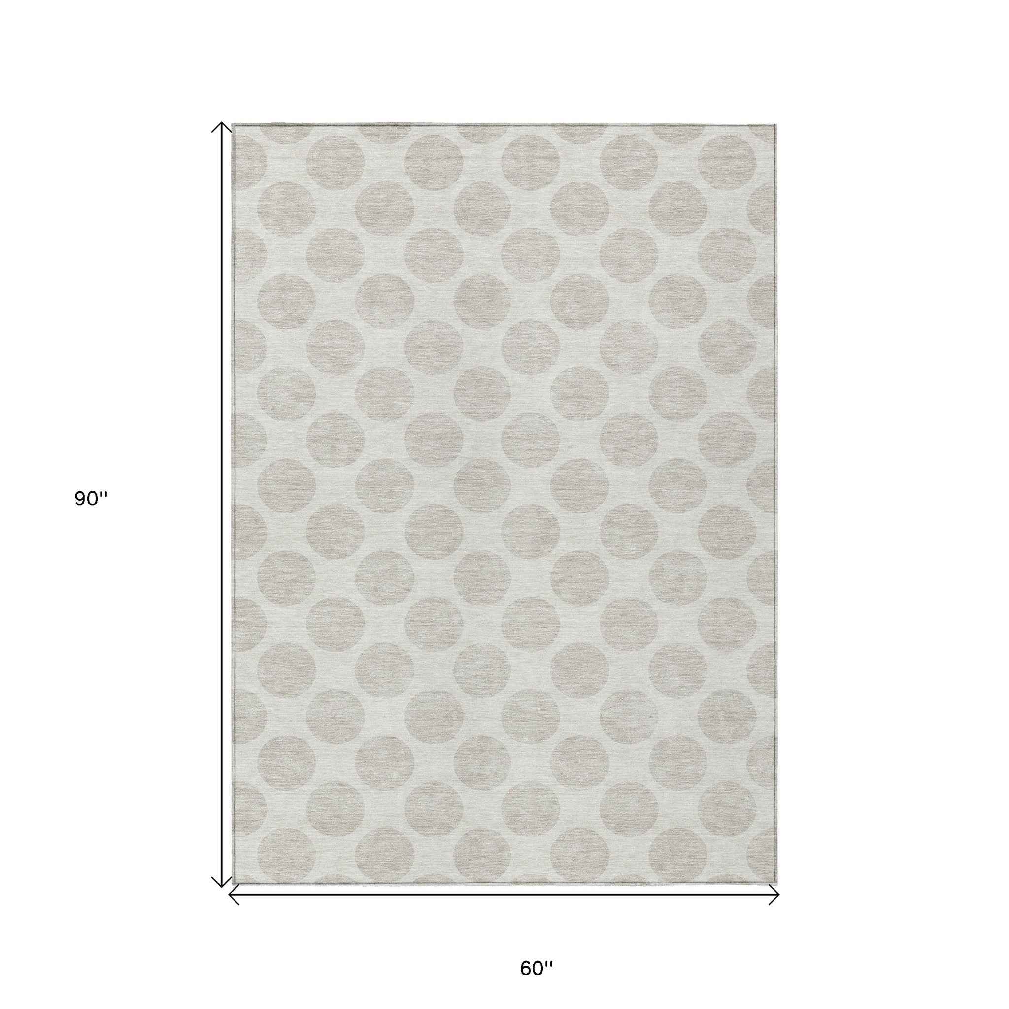5' X 8' Ivory And Gray Polka Dot Washable Indoor Outdoor Area Rug
