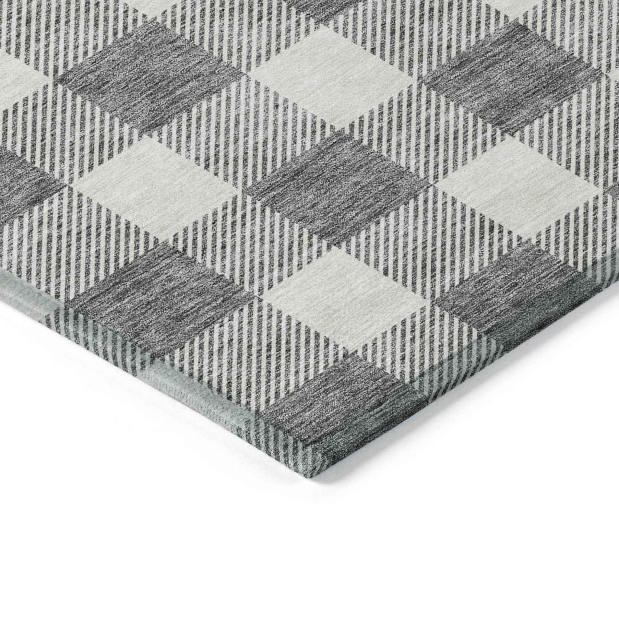 5' X 8' Gray And Charcoal Plaid Washable Indoor Outdoor Area Rug