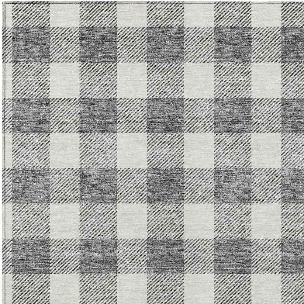 5' X 8' Gray And Charcoal Plaid Washable Indoor Outdoor Area Rug