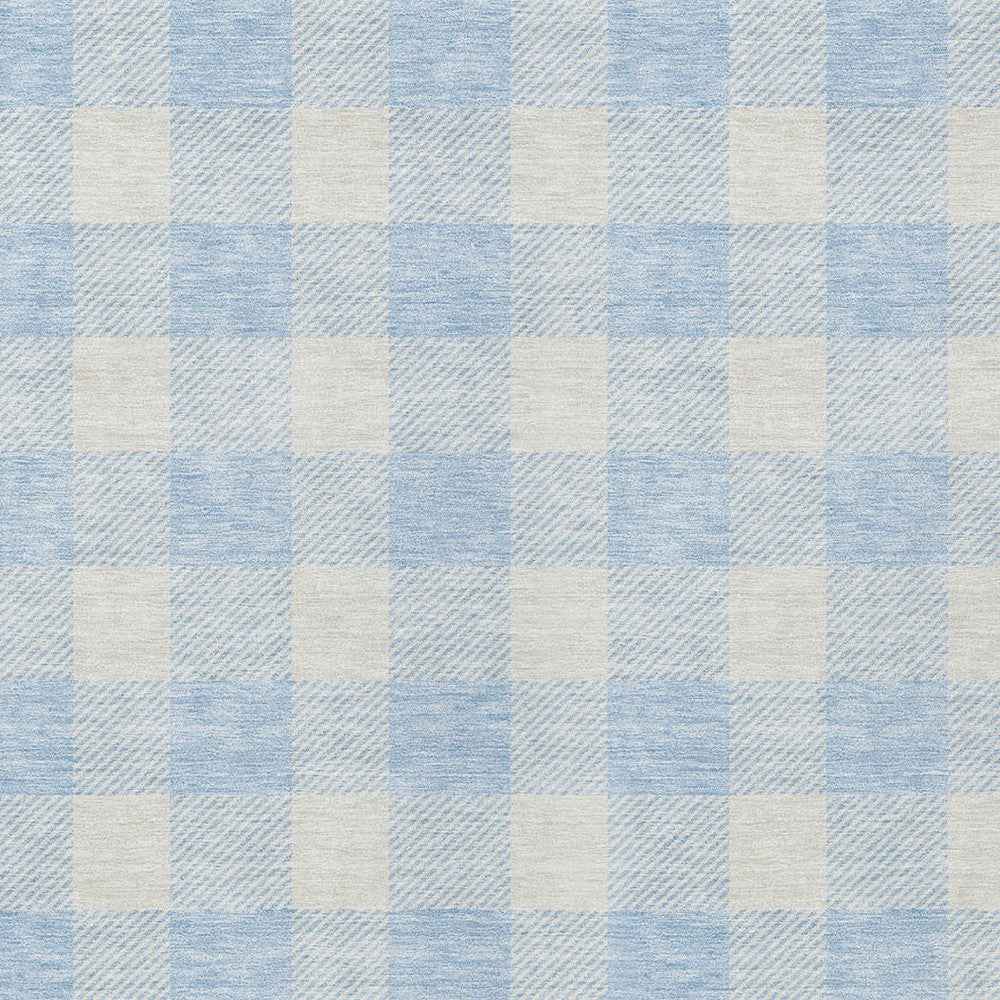 10' X 14' Sky Blue And Gray Plaid Washable Indoor Outdoor Area Rug
