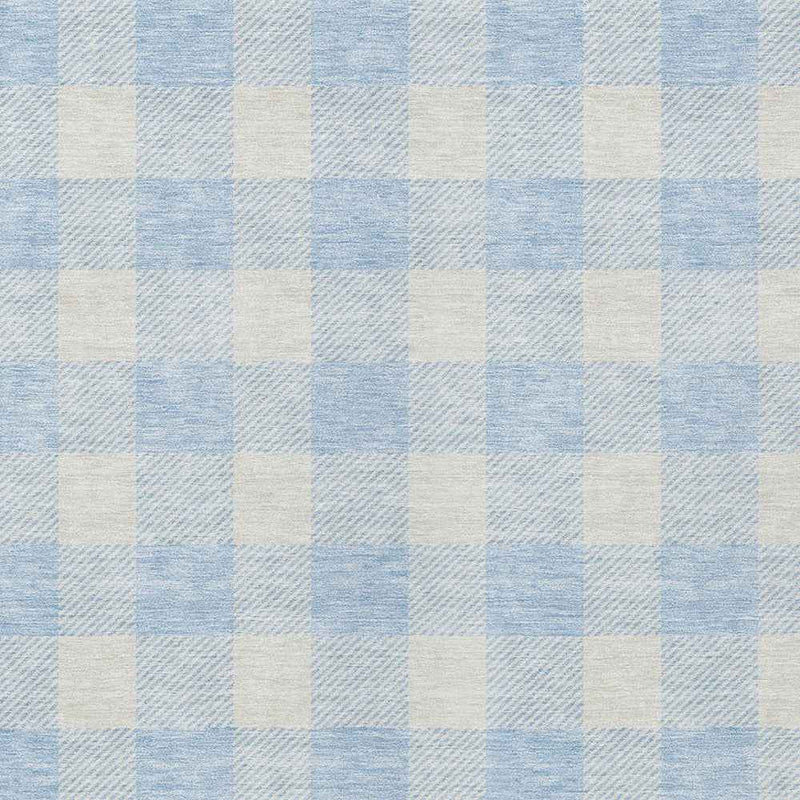 10' X 14' Sky Blue And Gray Plaid Washable Indoor Outdoor Area Rug
