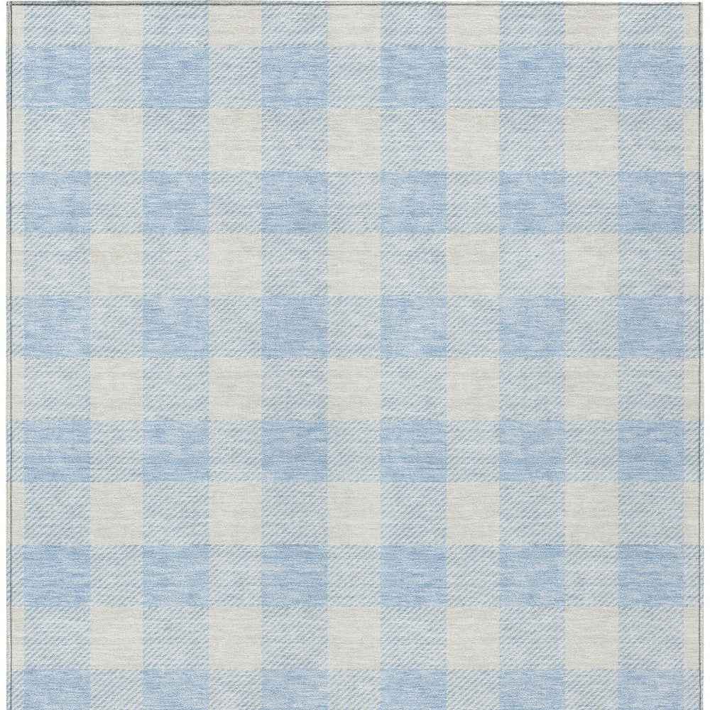 10' X 14' Sky Blue And Gray Plaid Washable Indoor Outdoor Area Rug