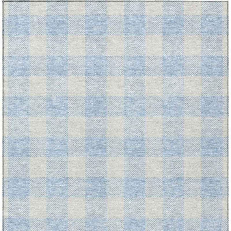 10' X 14' Sky Blue And Gray Plaid Washable Indoor Outdoor Area Rug