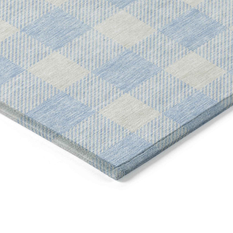 10' X 14' Sky Blue And Gray Plaid Washable Indoor Outdoor Area Rug