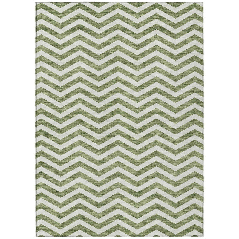8' X 10' Green And Ivory Chevron Washable Indoor Outdoor Area Rug