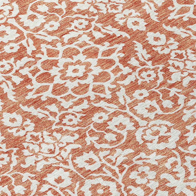 8' Coral And Ivory Round Damask Washable Indoor Outdoor Area Rug