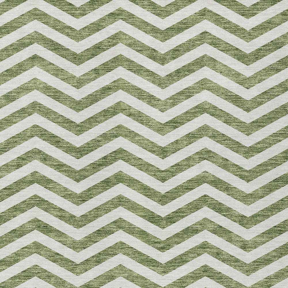8' X 10' Green And Ivory Chevron Washable Indoor Outdoor Area Rug