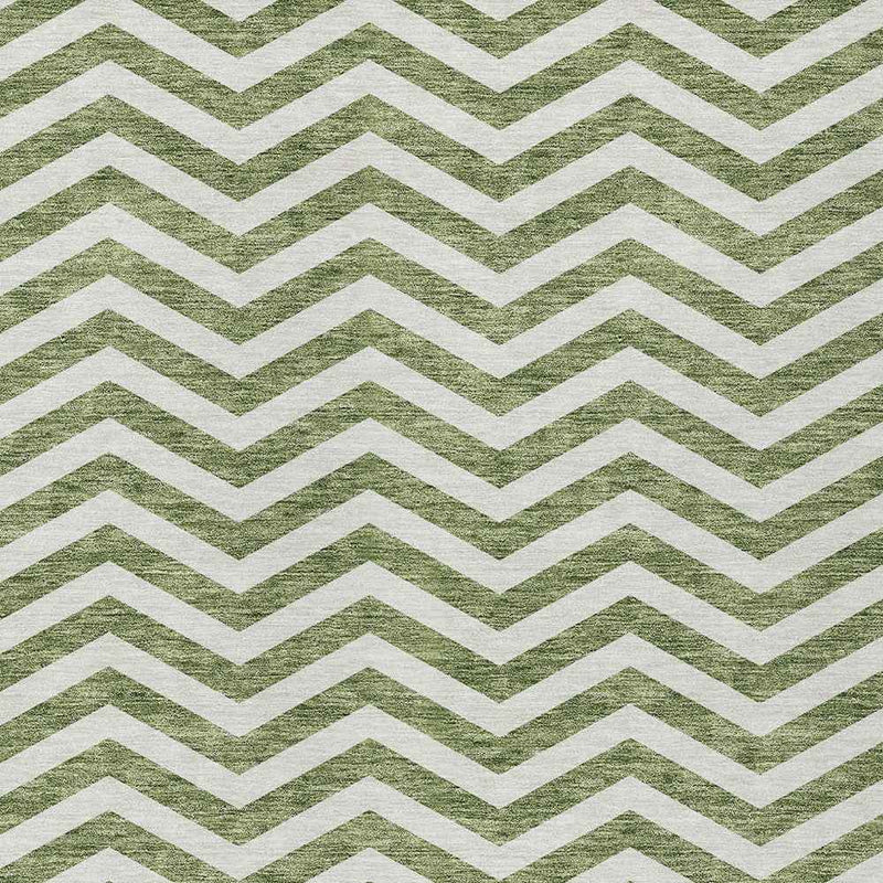 8' X 10' Green And Ivory Chevron Washable Indoor Outdoor Area Rug