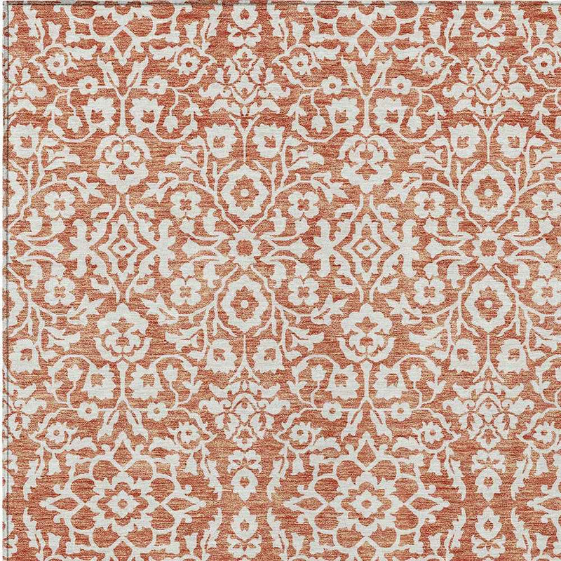 8' X 10' Coral And Ivory Damask Washable Indoor Outdoor Area Rug