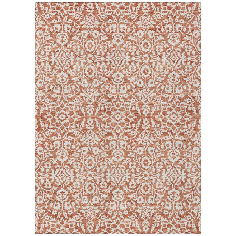 8' X 10' Coral And Ivory Damask Washable Indoor Outdoor Area Rug