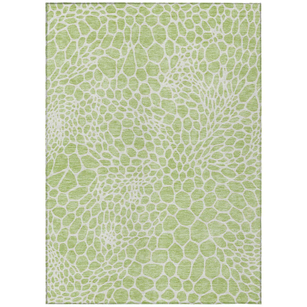 5' X 8' Artichoke Green And Ivory Geometric Washable Indoor Outdoor Area Rug
