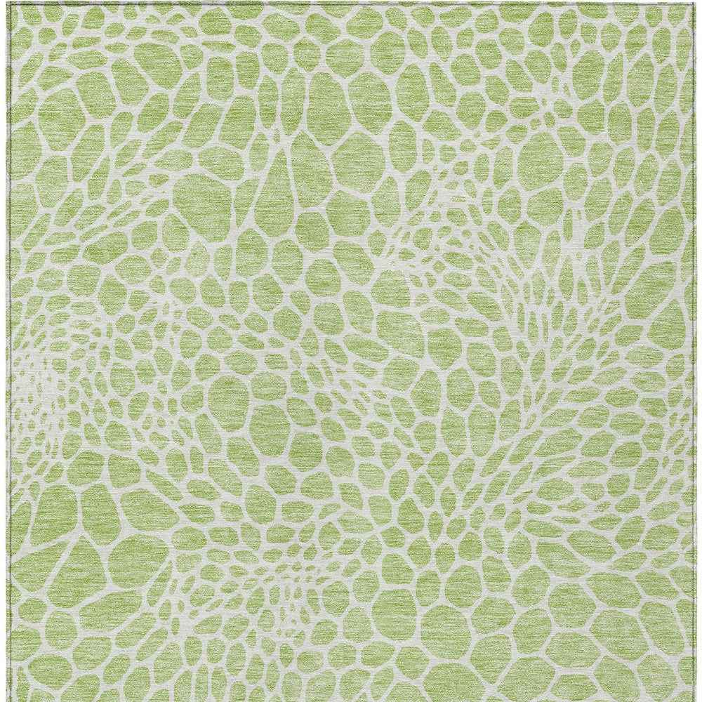 5' X 8' Artichoke Green And Ivory Geometric Washable Indoor Outdoor Area Rug