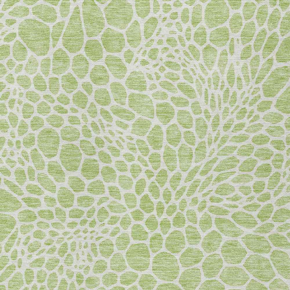 5' X 8' Artichoke Green And Ivory Geometric Washable Indoor Outdoor Area Rug