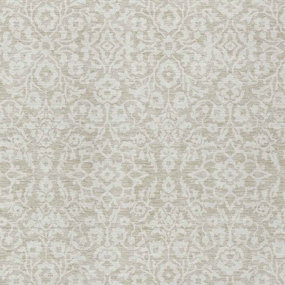 5' X 8' Beige And Ivory Damask Washable Indoor Outdoor Area Rug
