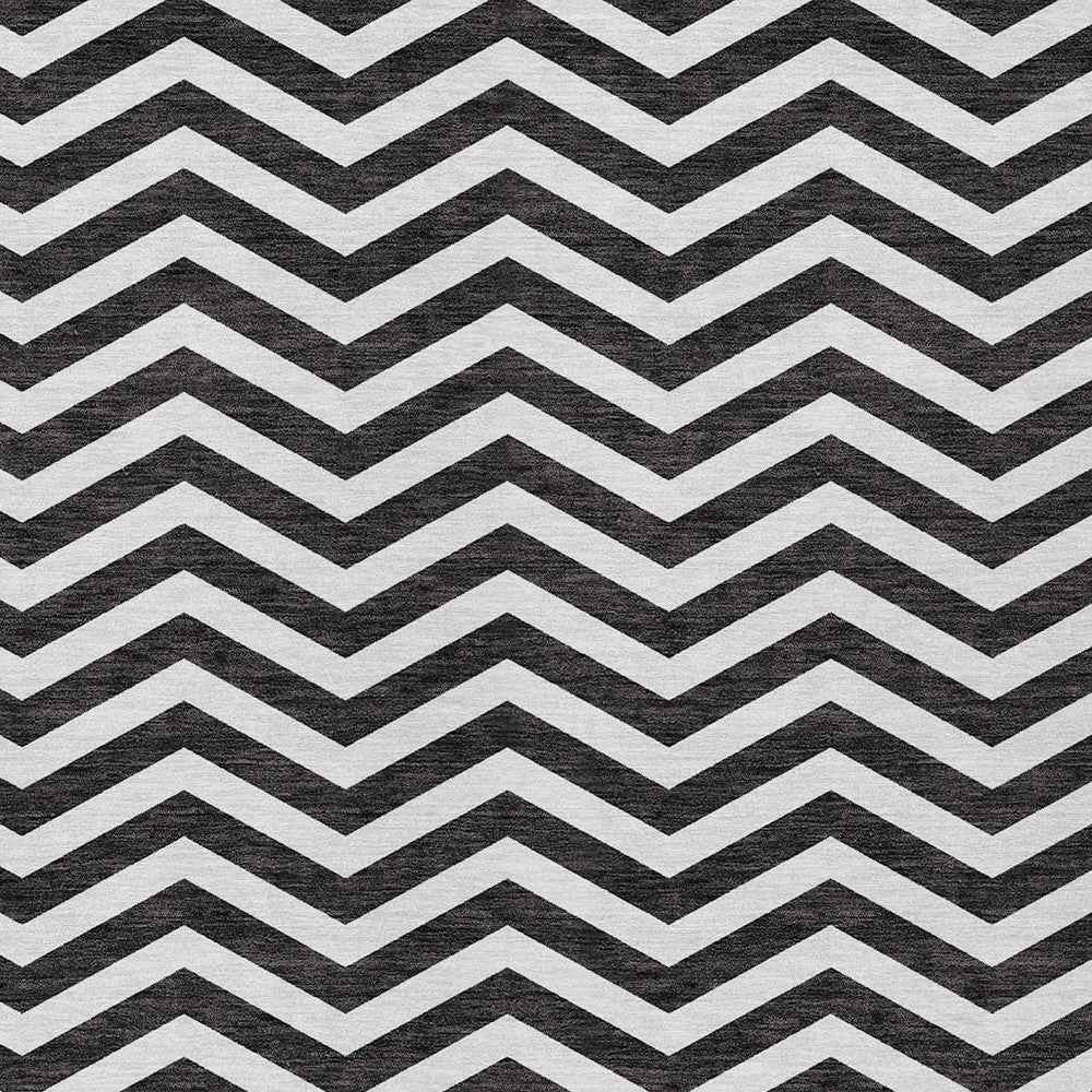 3' X 5' Black And Ivory Chevron Washable Indoor Outdoor Area Rug