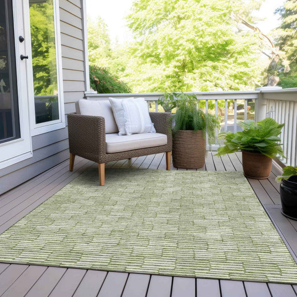 3' X 5' Green And Ivory Geometric Washable Indoor Outdoor Area Rug
