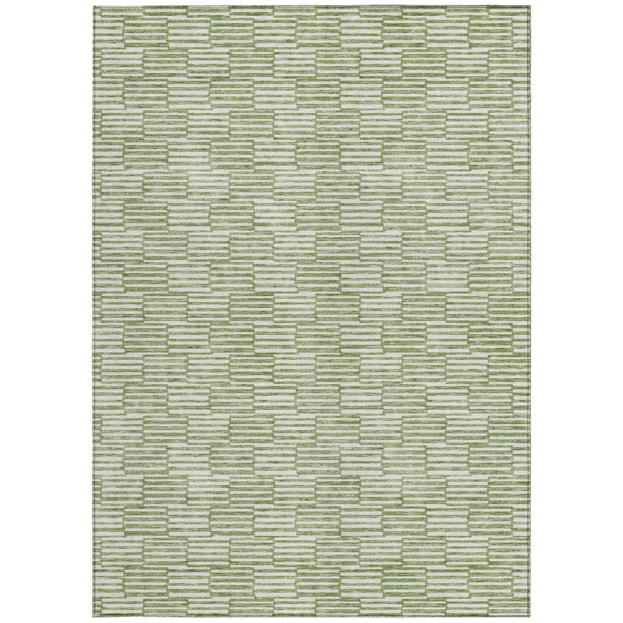8' X 10' Green And Ivory Geometric Washable Indoor Outdoor Area Rug